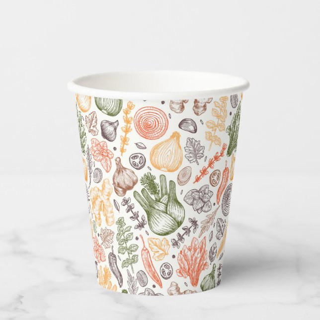 Vasos De Papel Patrón vegetal de los jardines de cocina (Anverso)