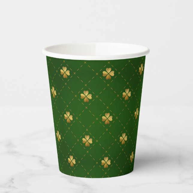 Vasos De Papel Patrón verde dorado (Izquierda)