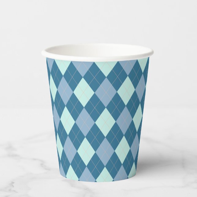 Vasos De Papel Patrón Vintage Argyle Azul (Anverso)