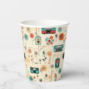 Vasos De Papel Patrón Vintage de Floral y cámara (2)