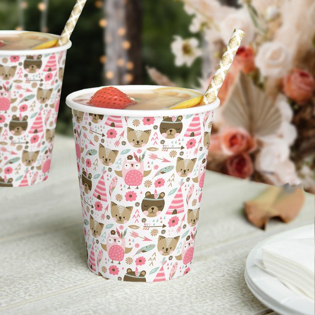 Vasos De Papel Patrón Wild One | Animales de Camping de Woodland (Subido por el creador)