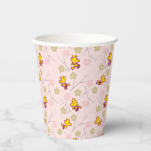 Vasos De Papel Patrón Woodstock de cerezo rosa