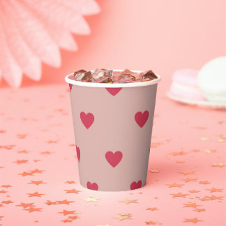 Vasos De Papel Patrón Y2K De Corazón Retro Rosa Con Fondo Rosa