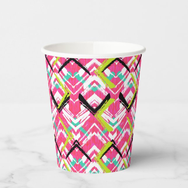 Vasos De Papel Patrón Zig Zag rosa dibujado a mano (Izquierda)