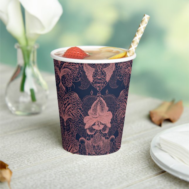 Vasos De Papel Patrones de formas rosadas y azules oscuros arte d (in situ)