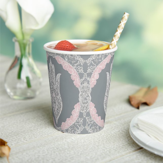 Vasos De Papel Patrones grises y rosados arte de IA (in situ)