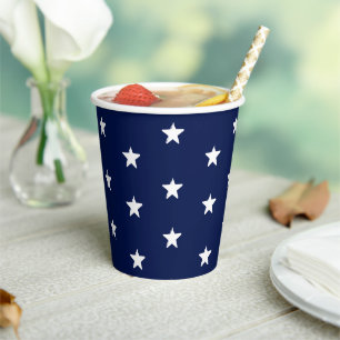 Vasos De Papel Patrótico patrón de estrellas azules y blancas
