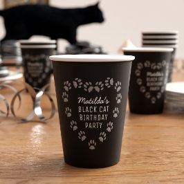 Vasos De Papel Paw Print Heart Black Birthday Party Cups