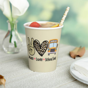 Vasos De Papel Paz, amor, autobús escolar