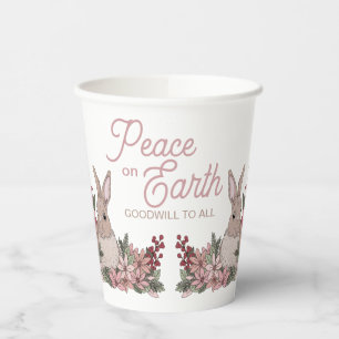 Vasos De Papel Paz en el Conejo de la Tierra en las flores rosada