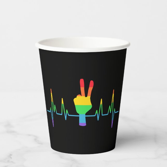 Vasos De Papel Peace Gay Heartbeat LGBT (Anverso)