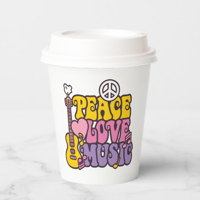 Vasos De Papel Peace, Love, And Music Paper Cups (Anverso)
