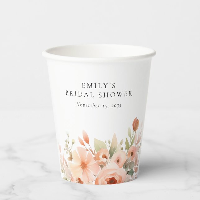 Vasos De Papel Peach Boho Floral Bridal Shower (Anverso)