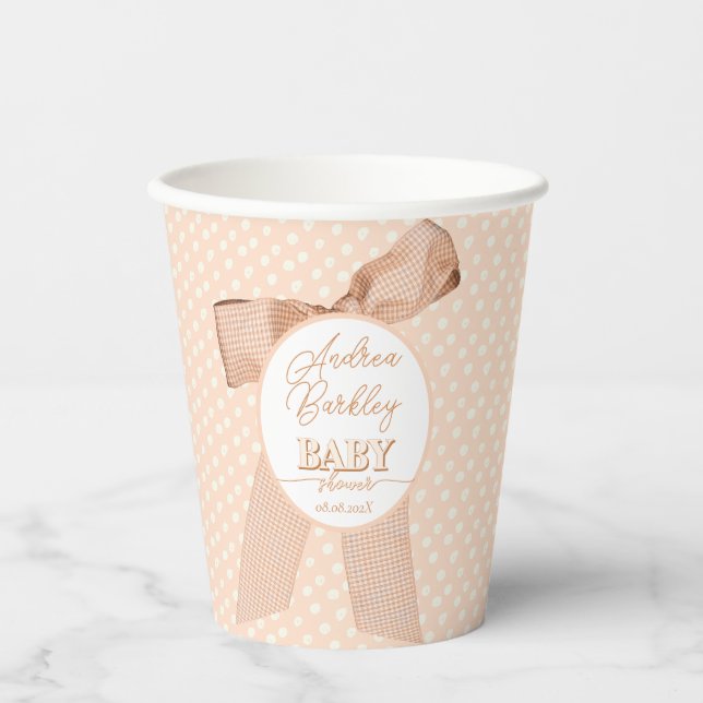 Vasos De Papel Peach Bow Baby Shower (Anverso)