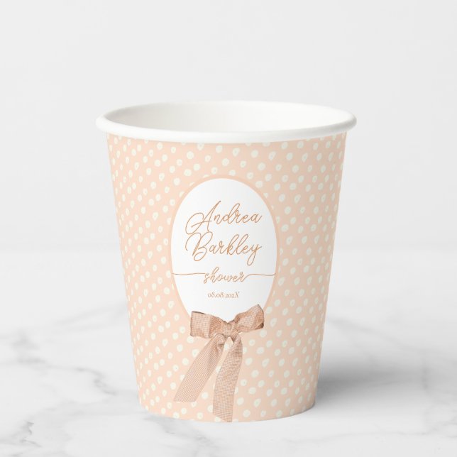 Vasos De Papel Peach Bow Baby Shower (Anverso)