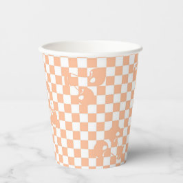Vasos De Papel Peach Fuzz Cherry Gingham Pattern
