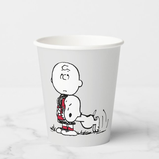 Vasos De Papel PEANUTS | Patrón rojo y negro (Anverso)