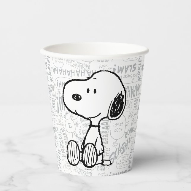 Vasos De Papel PEANUTS | Snoopy on Black White Comics (Anverso)