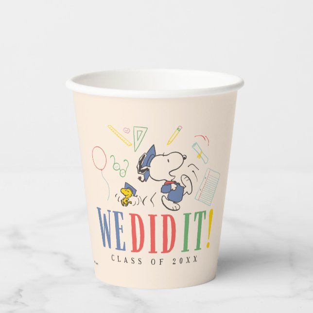 Vasos De Papel Peanuts Snoopy Woodstock We Did It Graduation Cap (Anverso)