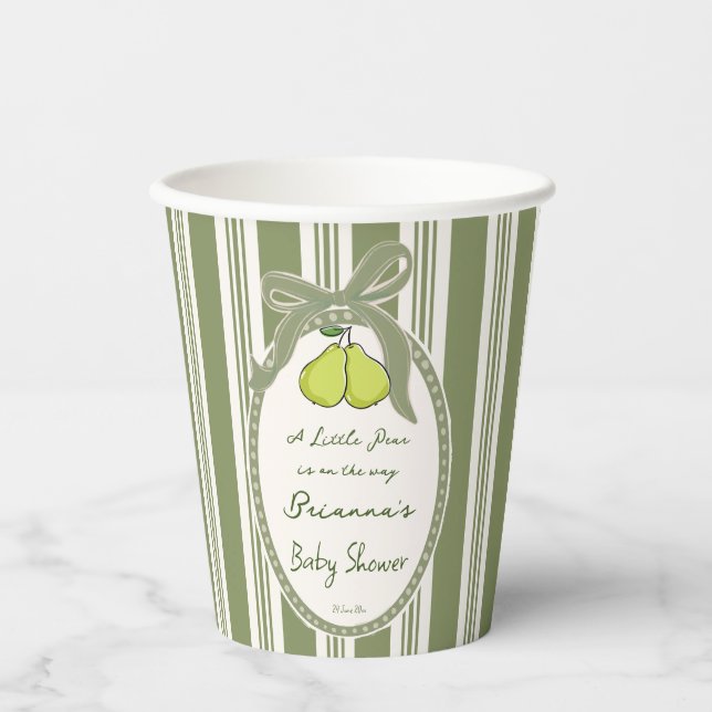 Vasos De Papel Pear sage green retro stripes baby shower custom (Anverso)
