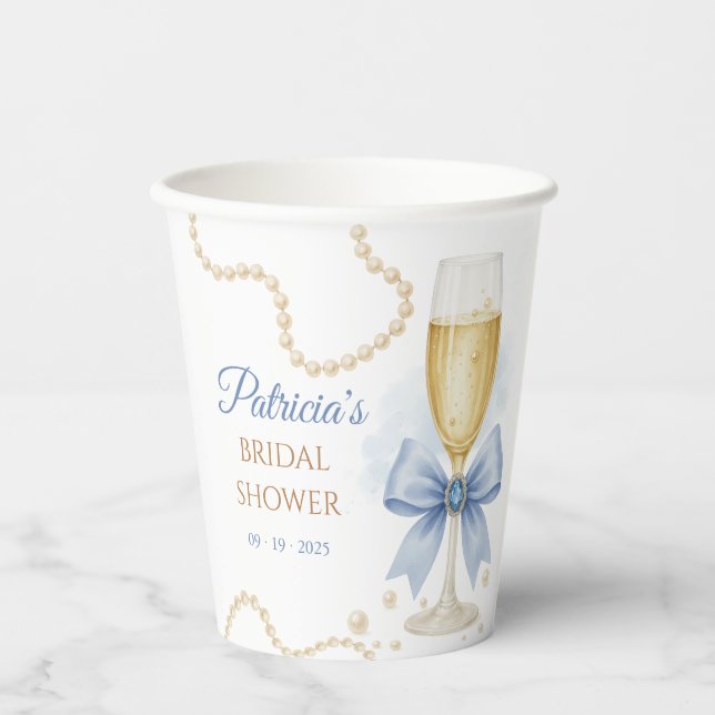 Vasos De Papel Pearls & Prosecco Bridal Shower Paper Cup (Anverso)