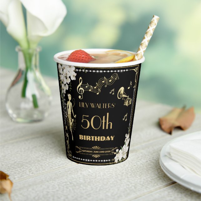 Vasos De Papel Pearls White Floral Art Deco Gatsby 20 Aniversario (in situ)