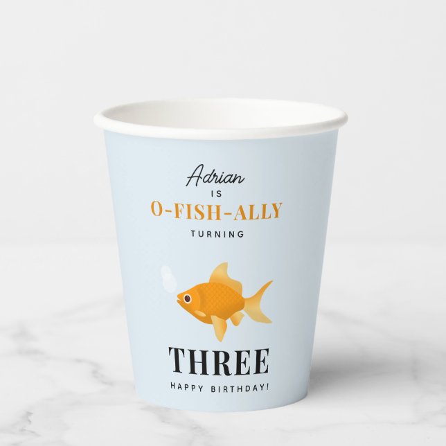 Vasos De Papel Peces de Oro Cuidados Nadando Niños Cumpleaños Fie (Anverso)