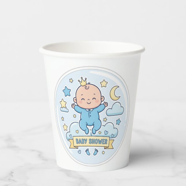 Vasos De Papel Pegatina de baby shower para niño (Anverso)