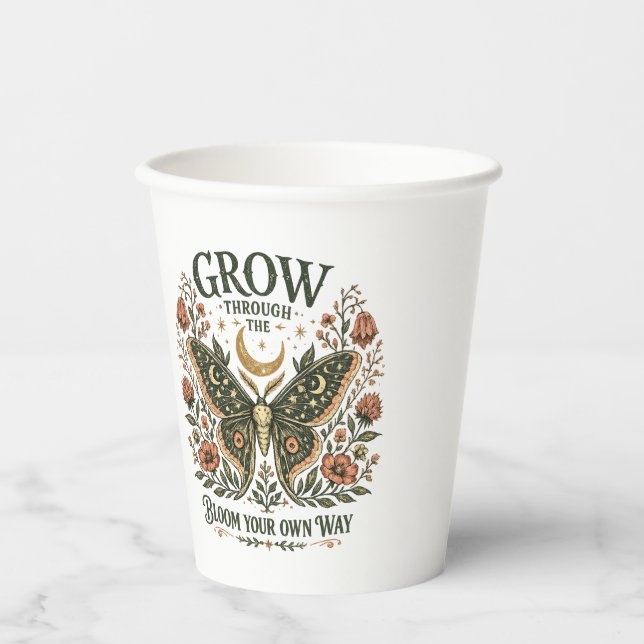 Vasos De Papel Pegatina floral de polilla celestial (Anverso)