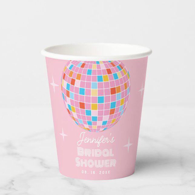 Vasos De Papel Pelota de disco rosa Retro 70 Ducha de novias de l (Anverso)