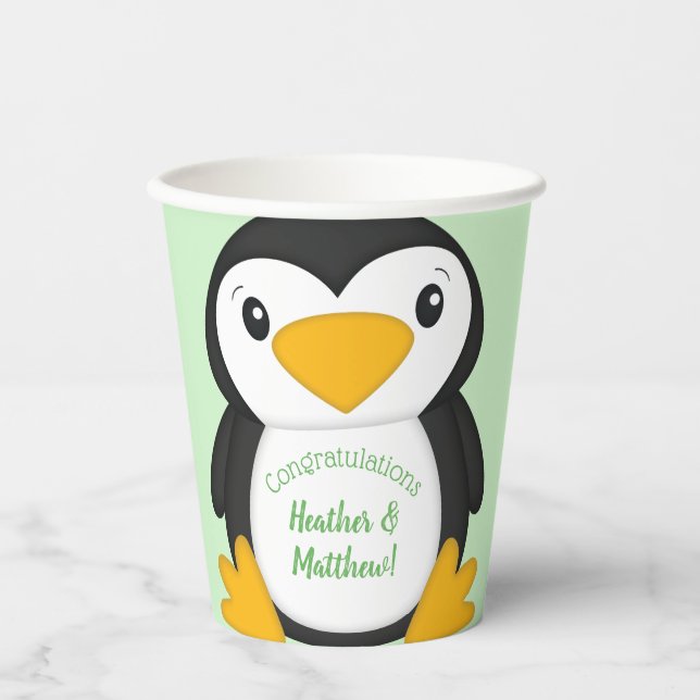 Vasos De Papel Penguin Baby Shower Green (Anverso)