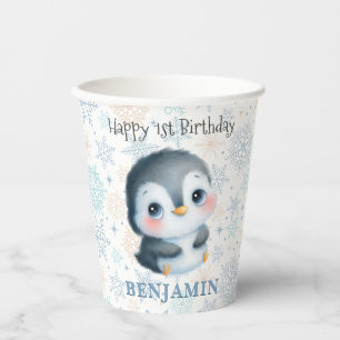 Vasos De Papel Penguin bebé lindo primer cumpleaños invierno