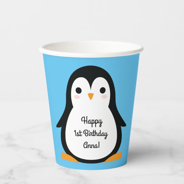 Vasos De Papel Penguin Cute Winter Primer Fiesta de cumpleaños (Anverso)
