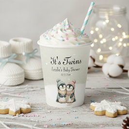 Vasos De Papel Penguin Winter Twins Baby Shower Boy Girl Neutral