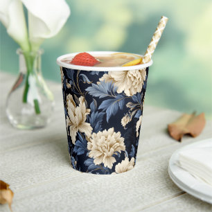 Vasos De Papel Peonía Floral Azul Moderna Elegante