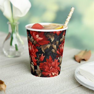 Vasos De Papel Peonía Floral Roja Moderna