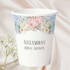 Vasos De Papel Peonia rosa Azul romántico Hydrangea Ducha de novi