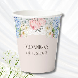 Vasos De Papel Peonia rosa Azul romántico Hydrangea Ducha de novi
