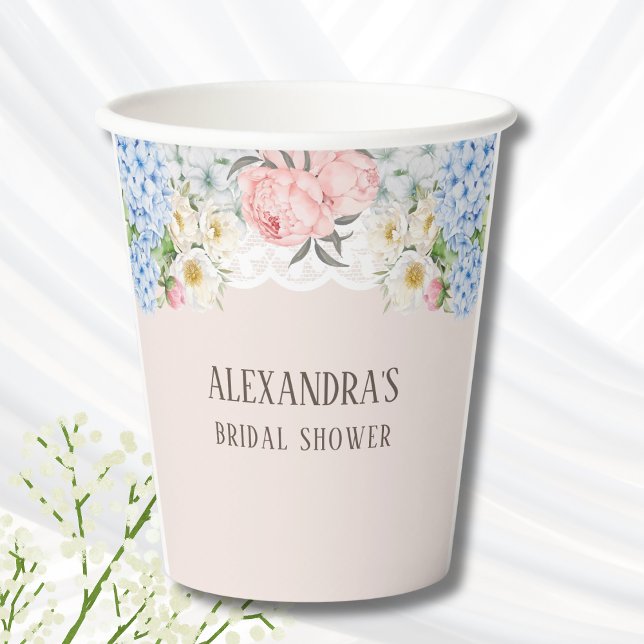 Vasos De Papel Peonia rosa Azul romántico Hydrangea Ducha de novi (Subido por el creador)