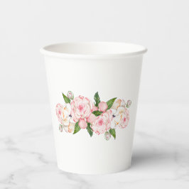 Vasos De Papel peonías acuarelas en colores tiernos