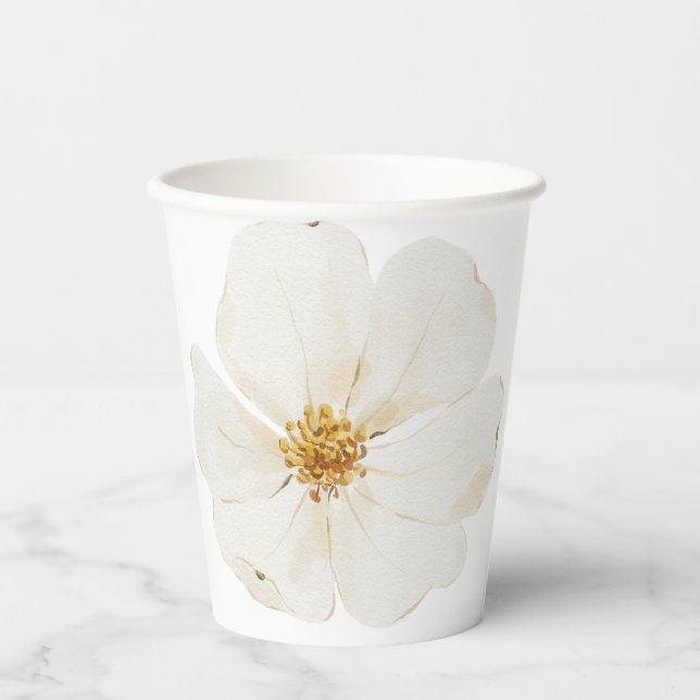 Vasos De Papel Peonías Blancas Ilustradas a Mano (Anverso)