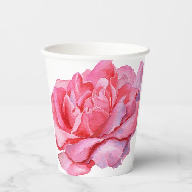 Vasos De Papel Peonías Rosadas Ilustradas a Mano (Anverso)