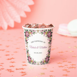 Vasos De Papel Peonies rosados Boda de marco de Rococo