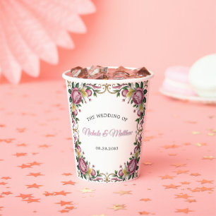 Vasos De Papel Peonies rosados Boda de marco de Rococo