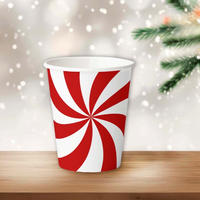 Vasos De Papel Peppermint Candy (Sweeten your holiday table with our Red and White Peppermint Candy Swirl paper cups.)