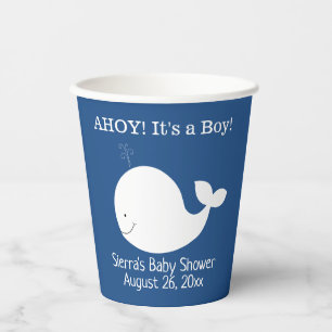 Vasos De Papel Pequeña ballena blanca y la marina Baby Shower