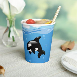 Vasos De Papel Pequeña ballena orca en el océano