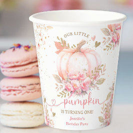 Vasos De Papel Pequeña Calabaza Chica Floral Rosa Caída Primer Cu