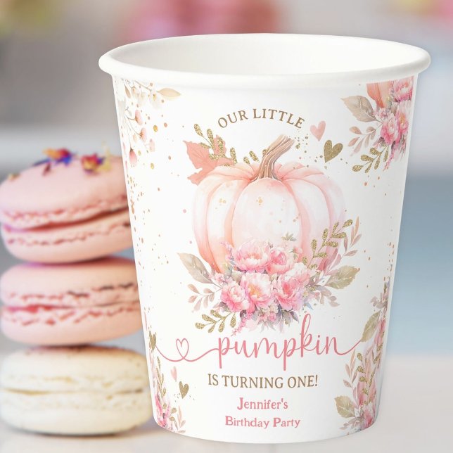 Vasos De Papel Pequeña Calabaza Chica Floral Rosa Caída Primer Cu (Subido por el creador)