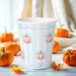 Vasos De Papel Pequeña Calabaza En El Camino Azul Bow Baby Shower